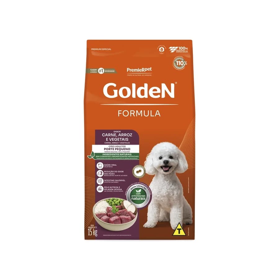 Ração Golden Formula Cães Adultos Raças Pequenas Carne, Arroz e Vegetais Mini Bits, REF ILP001