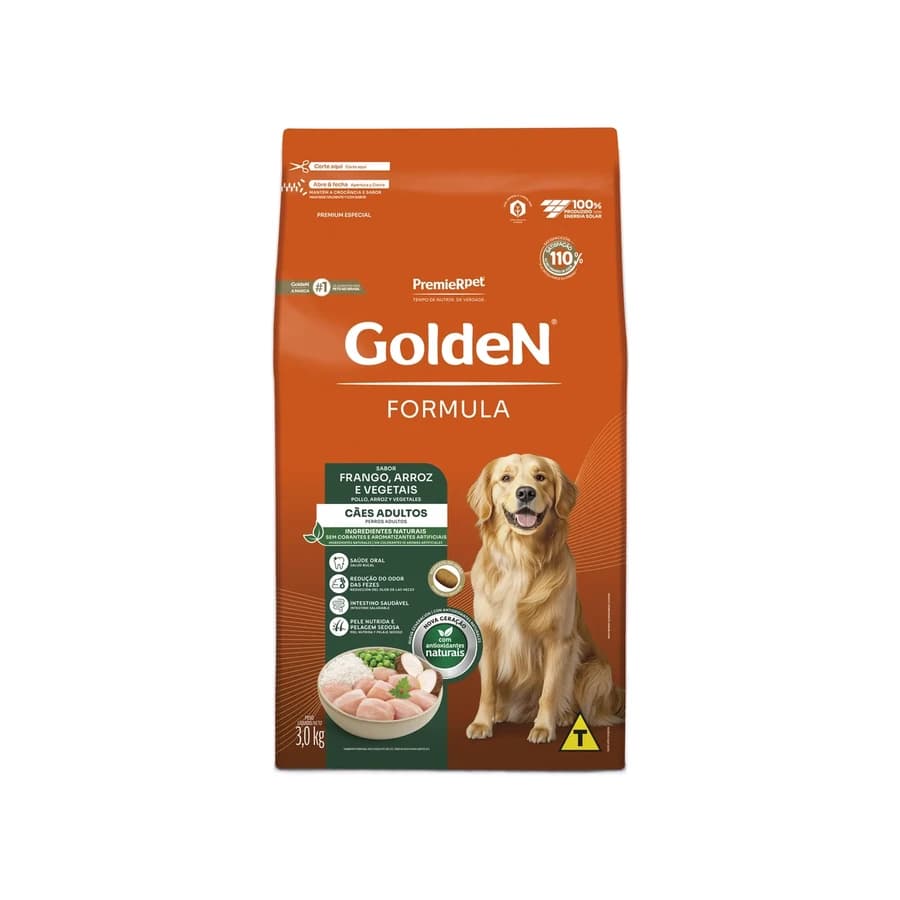 Ração Golden Formula Cães Adultos Frango, Arroz e Vegetais, REF ILP004