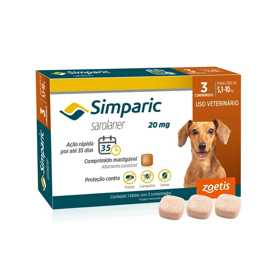 Antipulgas Simparic 20mg para Cães de 5 a 10kg, REF ILP026