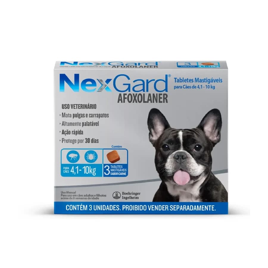NexGard Antipulgas e Carrapatos para Cães de 4,1 a 10kg 28,3mg, REF ILP028